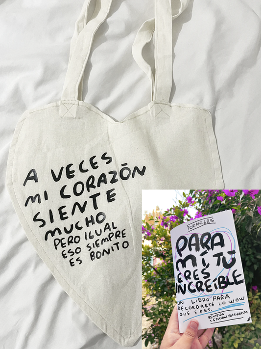 BOLSA CORAZON TOTE BAG + LIBRO ERES INCREIBLE TORNAGRIS